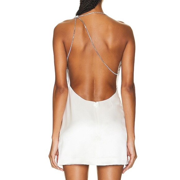 Retrofete mirabel white silk mini dress with Diamond strap asymmetrical - Picture 4 of 5